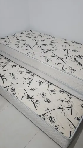 Cama Box Solteiro + Colchão de Molas Tecido Bambu (190x88 cm)