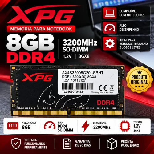 Memória RAM XPG 8GB DDR4 3200MHz Notebook - SO-DIMM