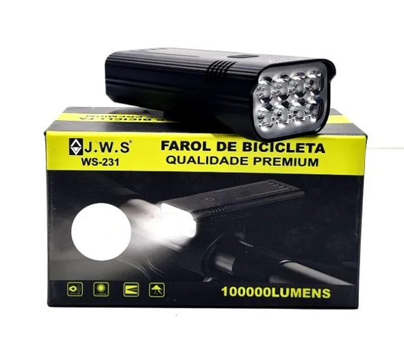 Lanterna Farol Dianteiro de Bicicleta JWS 231 com 8 Leds 6400 Lumens Muito Forte 9185