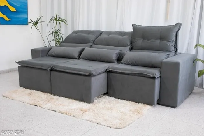 Sofá Retrátil Carol 2.60m Cinza Frete Grátis - Até 12x