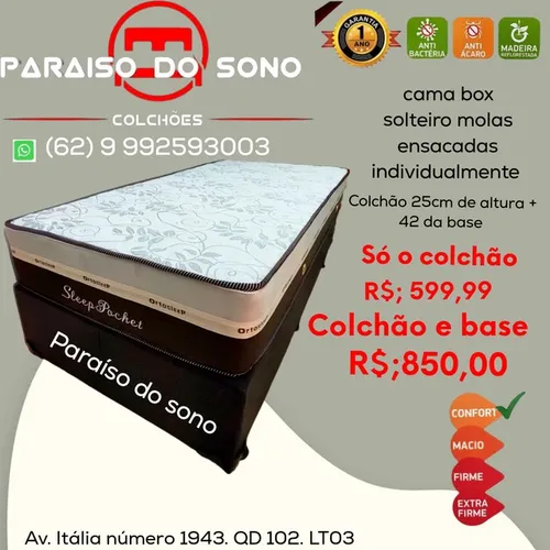 Cama box solteiro molas ensacadas individualmente confortável "**