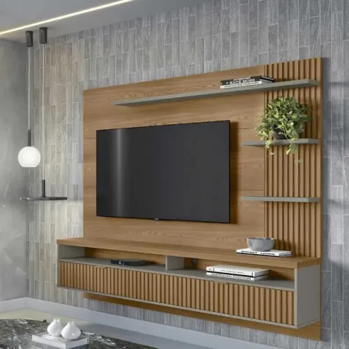 Painel Home Araruna, 2,00 cm Côr Amêndoa/Titânio,
