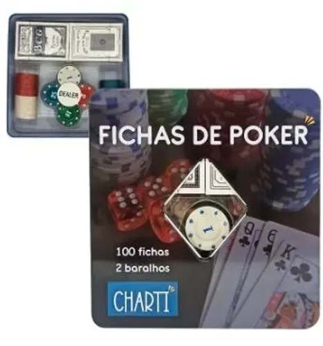 Jogo de Poker com 02 Baralhos e 100 Fichas Charti