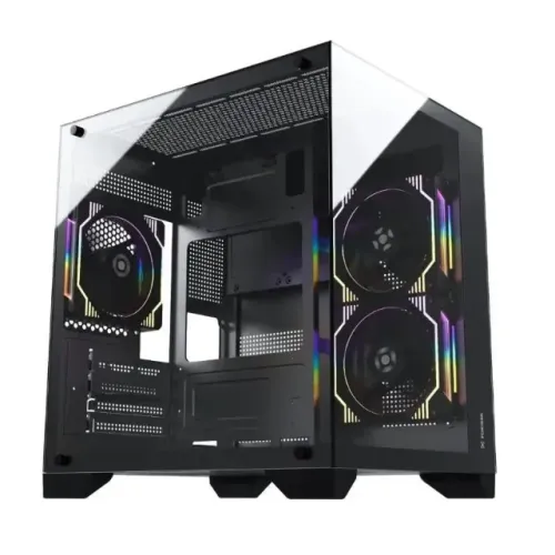 Gabinete Fortrek Clarity Preto - Aquário Cubo Lateral Vidro - Loja Coimbra Computadores