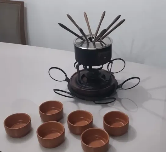 Aparelho de Fondue Giratório 18Pçs em Aço Preto
