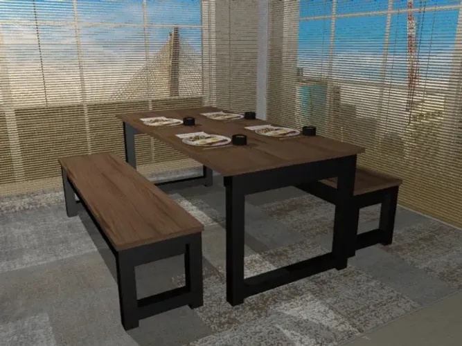 Mesa de Jantar Oak Wood. 2 Bancos: L120cm x P80cm x A80cm