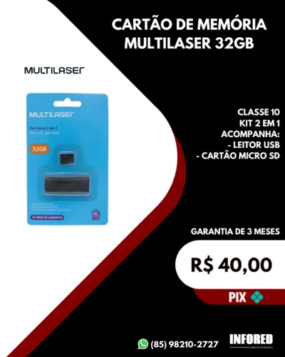 Cartão de memória Multilaser 32GB