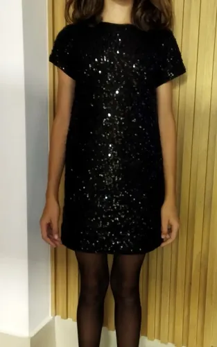 Vestido de paetês preto para meninas 5/6 anos