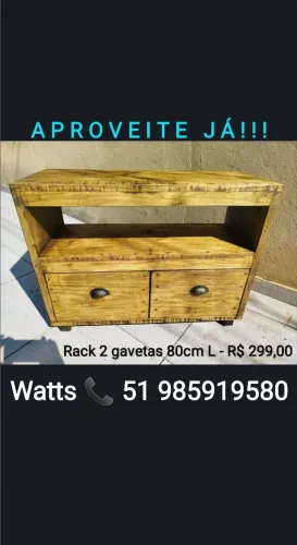 Rack 2 gavetas 80cm - Madeira Rústica NOVO!!!