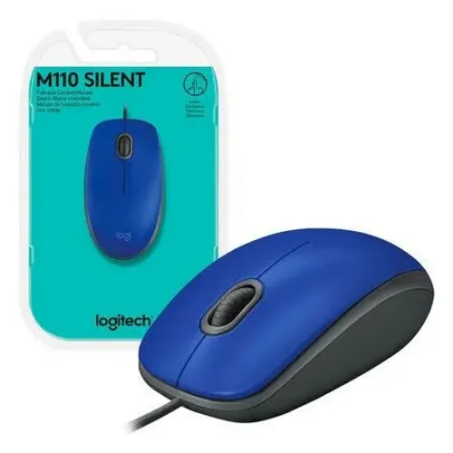 Mouse Logitech com fio USB M110 azul