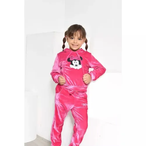 Conjunto minnie menina infantil veludo inverno - pink - 6