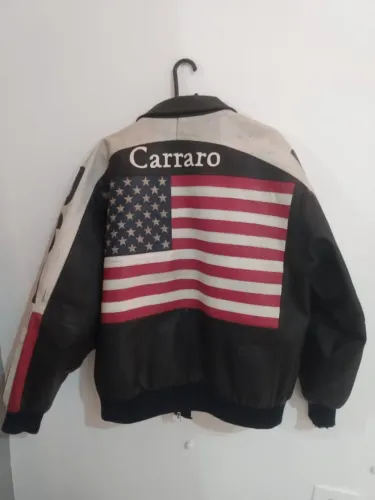 JAQUETA MASCULINA DE COURO IMPORTADA BANDEIRA AMERICANA VINTAGE 