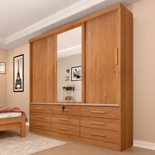 Guarda Roupa Chicago 3 Portas Com Espelho Tcil Cinamomo - Entrega Rápida!
