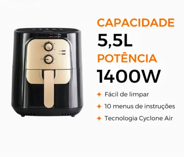 FRITADEIRA ELÉTRICA SEM ÓLEO AIR FRYER 5.5 L GAABOR JUMBO 1400W 127 VINTAGE.