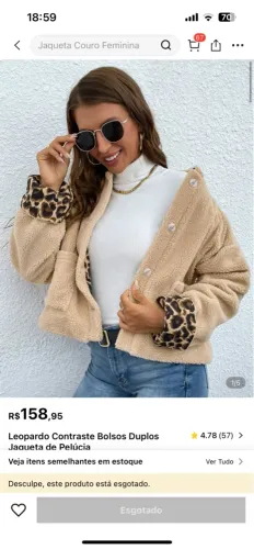 Jaqueta de pelúcia com detalhes em animal print