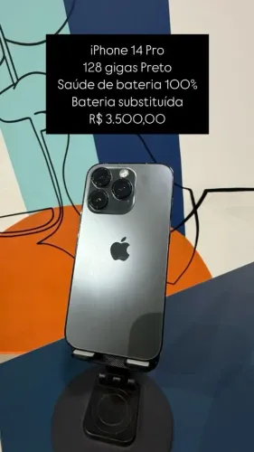 iPhone 14 Pro / 128GB / Preto / Saúde de bateria100% / Bateria Substituida / R$ 3.500,00