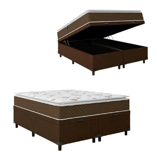 Baú Casal + Colchão Molas ensacadas 32 cm com pilow