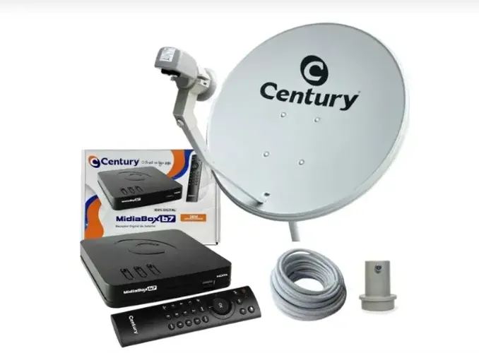 KIT ANTENA PARABOLICA DIGITAL CENTURY 60 CM Com Midia Box