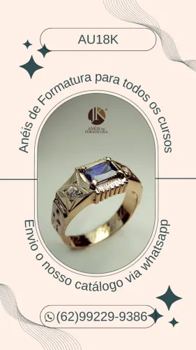 Anéis de Formatura pedra azul em ouro 18k
