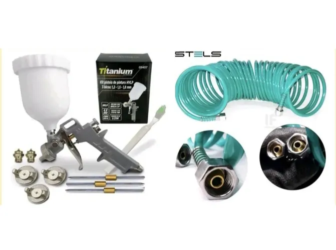 KIT COMPLETO PISTOLA DE PINTURA GRAVIDADE PROFISSIONAL CANECA 600ML E MANGUEIRA 10M