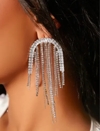 Brincos longos com cristais prata