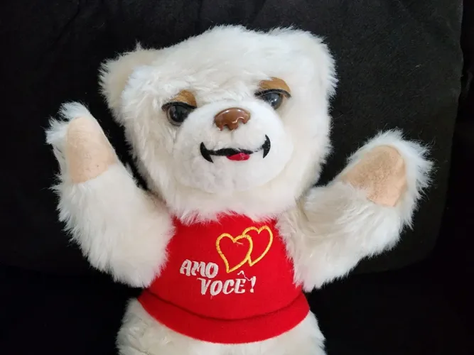 Pelúcia vintage anos 80 da Lionella 38 cm  Urso Branco Eu te amo