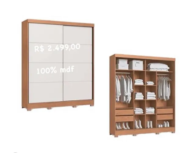 Guarda Roupa Casal 02 Portas de Correr Novo Mdf