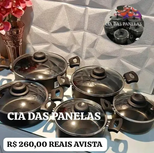 Jogo de Panelas com Tampa de Vidro - 5 Peça antiaderente s