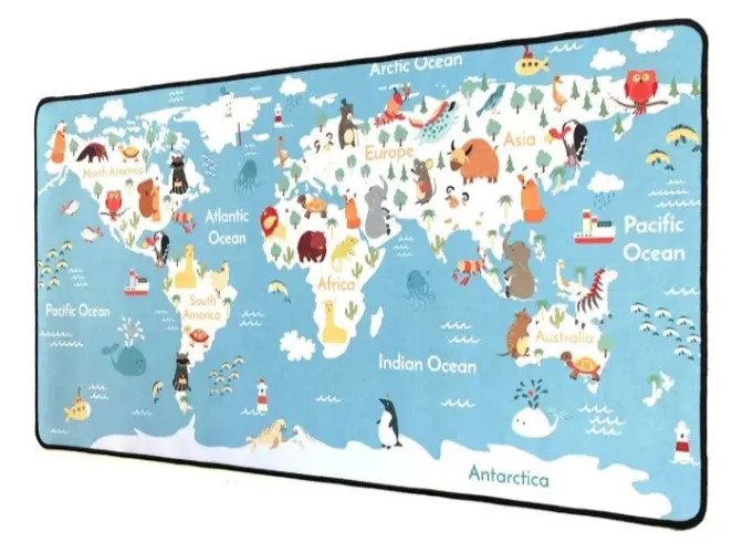 Mousepad Mapa Mundi Infantil com Animais 70 x 35 cm Exbom MP-7035C