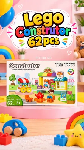 Kit Construtor com 62 Peças - Blocos de Montar Infantil