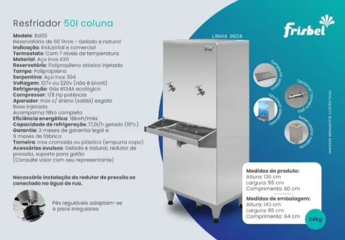 Bebedouro industrial 50 litros 2 torneiras 220V
