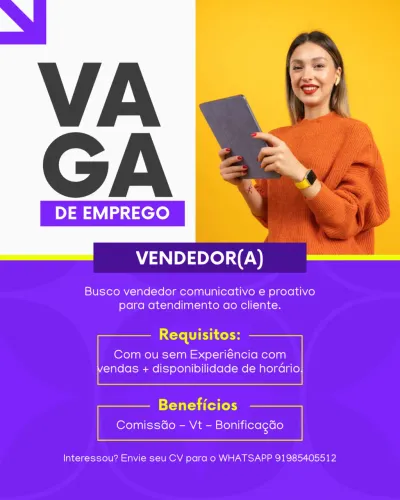 Vaga para vendedor(a) ACIMA DE 18 ANOS