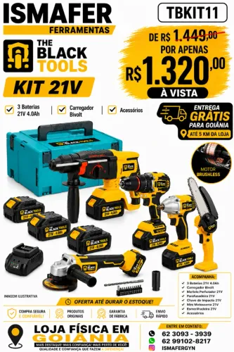 Furadeira Parafusadeira de Impacto+Esmerilhadeira Angular+Martelete Rotativo TBKIT11