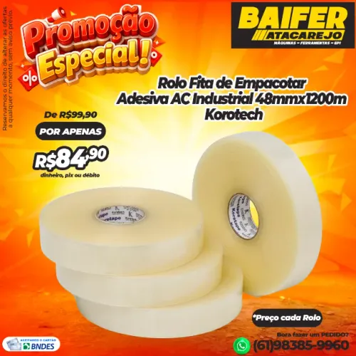 Rolo Fita de Empacotar Adesiva AC Industrial 48mmx1200m Korotech