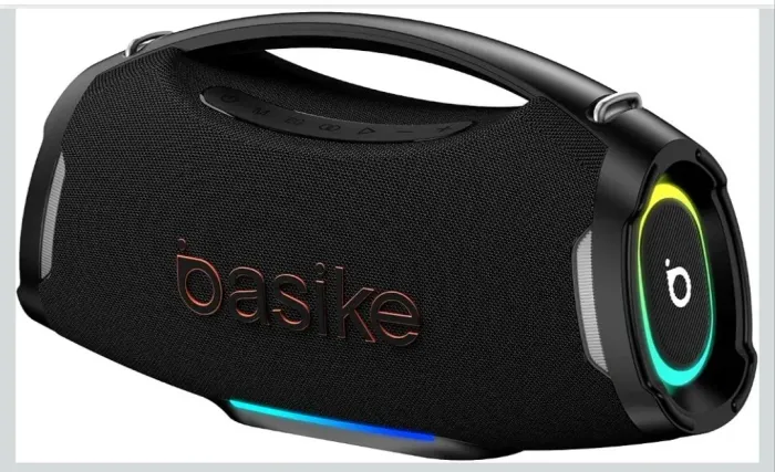 Basike Caixa de Som Estéreo Sem Fio, Boombox 200W, Bluetooth, preto