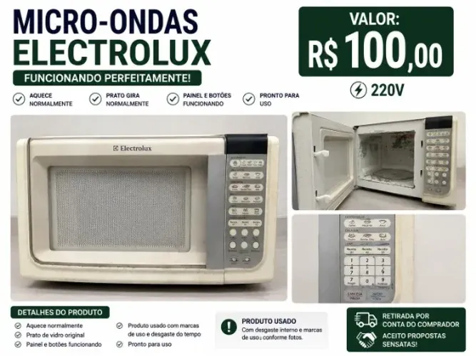 MICRO-ONDAS ELECTROLUX - FUNCIONANDO - R$ 100,00
