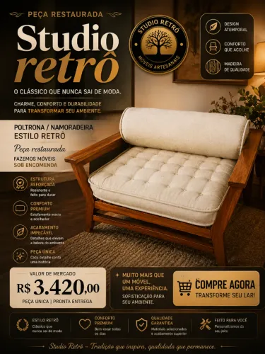 Poltrona/Namoradeira Estilo Retrô ? Studio Retrô ? Restaurada - Fazemos móveis sob medida