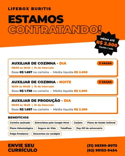 VAGAS DE AUXILIAR DE COZINHA | LIFEBOX