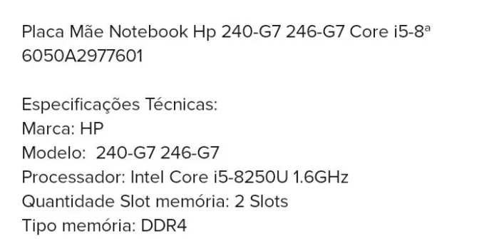 Placa mãe HP 240 G7 i5 8th