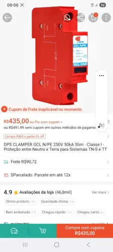 Vendo 4 supressor de surto 45KA 275V CLAMPER 120 reais