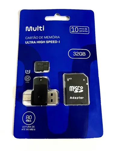 Cartão de Memória Micro SD Multilaser 32GB U1 V10 - Novo