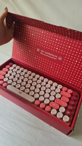 Teclado Mecânico Pop Keys Wireless/Sem Fio Rosa Compacto Emoji LOGITECH