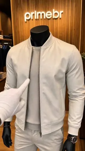 jaqueta bomber padrão zra couro off white P