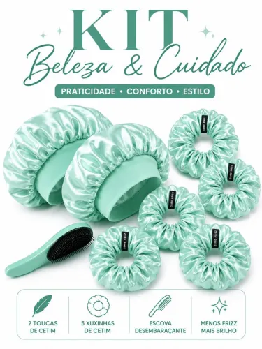 Kit Salva Cabelo - Escova Mágica + Touca e Rabicó de Cetim 