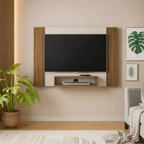 PAINEL PARA TV CINE | PINHO RIPADO + OFF WHITE | ATÉ 42 POLEGADAS