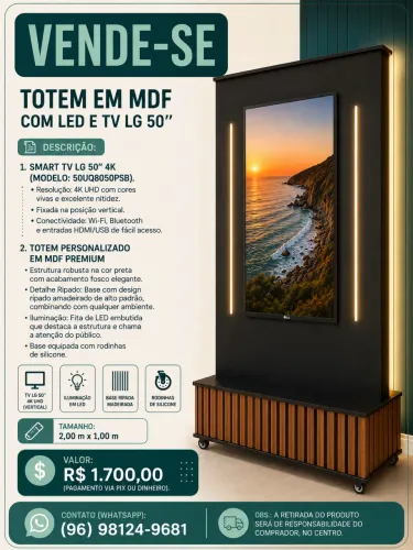 Totem em MDF com led e TV LG 50