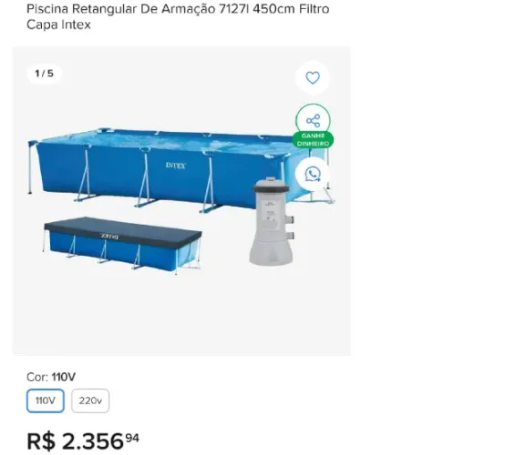 Piscina Intex Retangular 7.000 litros com filtro, capa ,peneira e aspirador.