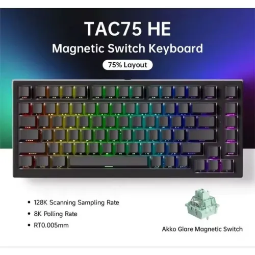 Teclado Gamer Profissional Akko TAC75 HE Magnético Hall Effect 8K RGB 75% Novo Pc Gamer 