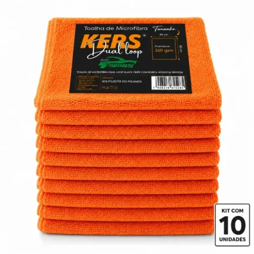 Kit 10 Flanelas De Microfibra 360gsm 40 X 60cm Kers Cor Laranja