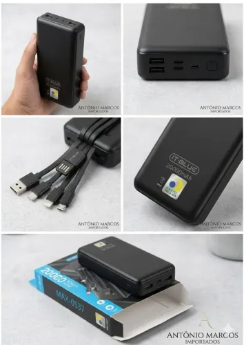 Power Bank IT-BLUE 20.000mAh - 5 em 1 com Cabos Embutidos (Novo)